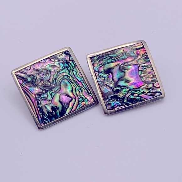 💰2/$40💰 Vintage Abalone Shell Alpaca Mexican Clip On Earrings - Picture 1 of 4